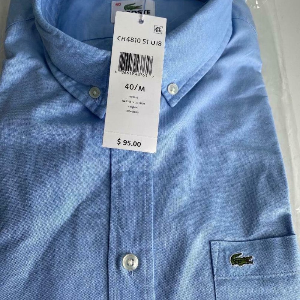 Lacoste  Men S/S  Oxford Shirt White/blue ,tags 95
